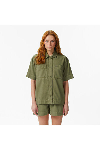 Lacoste Kadın Regular Fit Kısa Kollu Düğmeli Yaka Haki Gömlek
