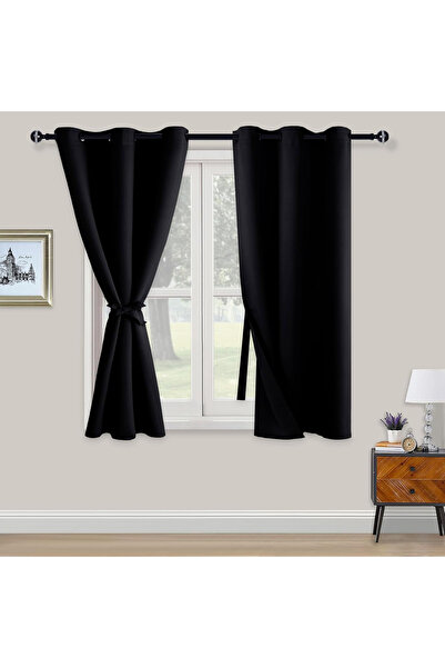 XWZO Thick thermal curtains 138 cm high, 117 cm wide, set of 2 pieces, black