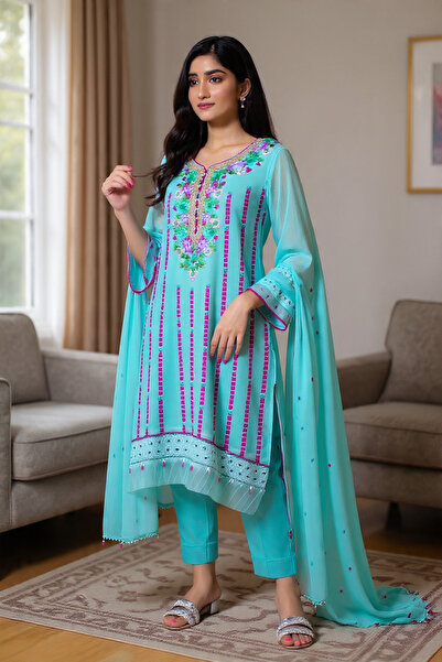Hayati Collections Pakistani Dress _ 3 Piece Stitched_ Chiffon _ Eid Collection