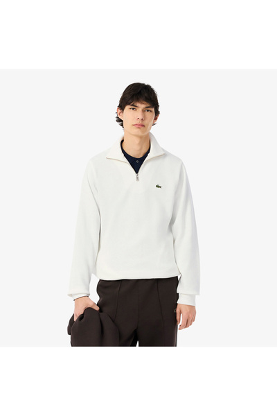 Lacoste Erkek Classic Fit Yarım Fermuarlı Beyaz Sweatshirt