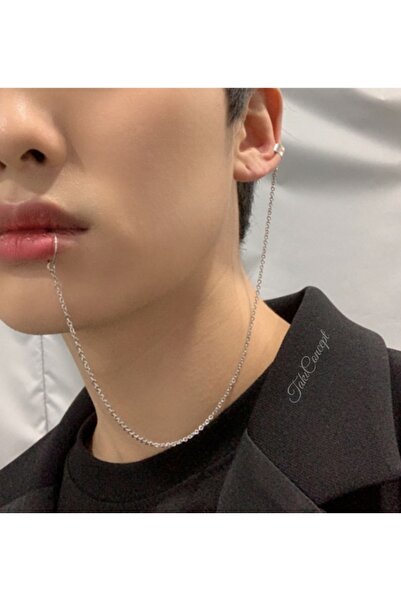 TakıConcept Paslanmaz Çelik Kulaktan Zincir Bağlantılı Fake Dudak Piercing (i...