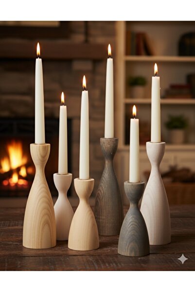 Ezmd 2 Adet Doğal Ahşap Şamdan Mumluk