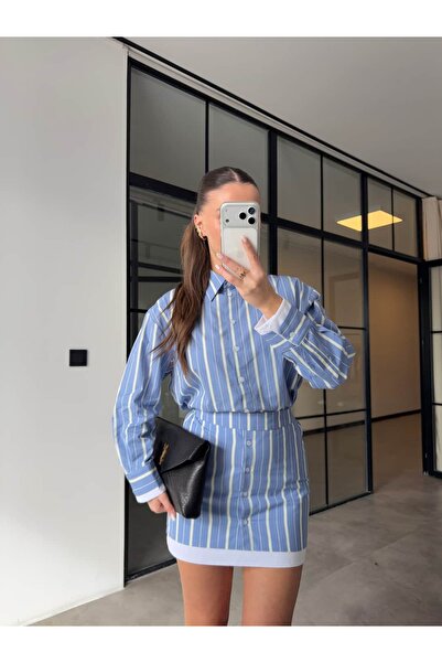 BB Bensu Buyruk ΣΕΤ ΦΟΥΣΤΑΣ ΚΑΙ ΠΟΥΚΑΜΙΣΟΥ OVERSIZE ΜΕ ΓΑΡΝΙΤΟΥΡΓΙΑ ΜΠΛΕ