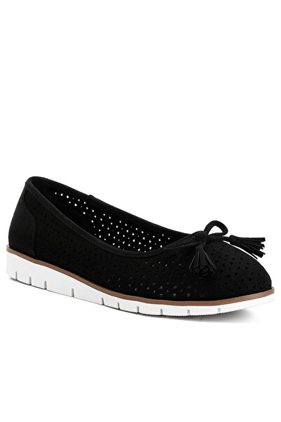 london Rag Women's Perforated Faux Leather Ballerinas in Black