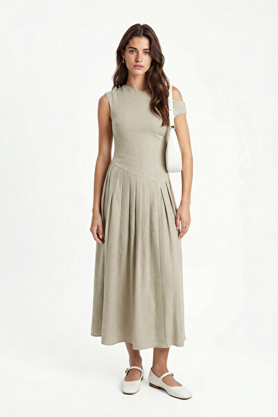 Ritnice Women's Daria Asymmetrical Collar Long Woven Dress