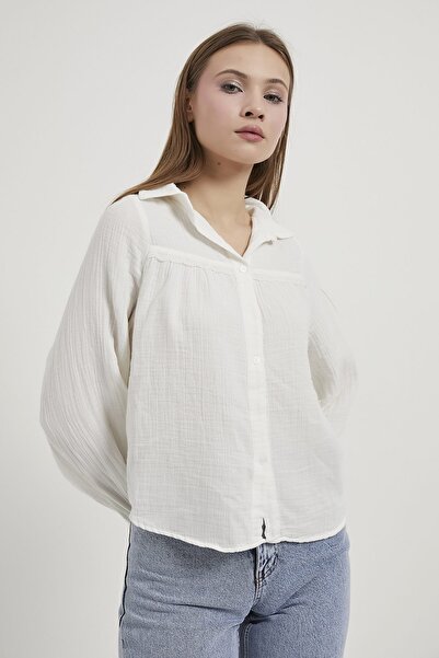 Arma Life Armalife 0436 Güpür Detail Sleeves Ruffled Muslin Women's Shirt