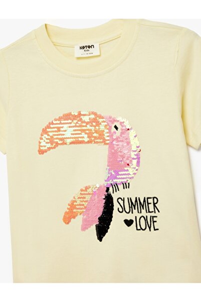 Koton Kids Κοριτσίστικο μπλουζάκι με παγιέτες, κοντό μανίκι και λαιμόκοψη ποδ...