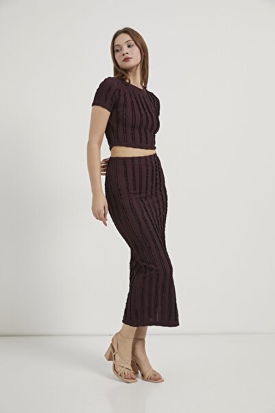 Arma Life Armalife 6846 Textured Cropped t-shirt skirt women's set