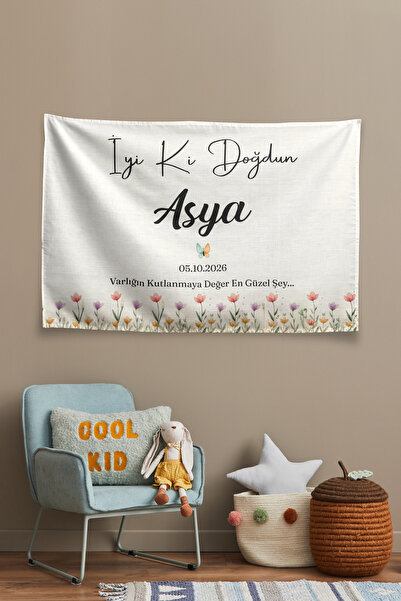 Vagonik Kişiye Özel Safari Temalı Doğum Günü Happy Birthday Duvar Örtüsü Duva...