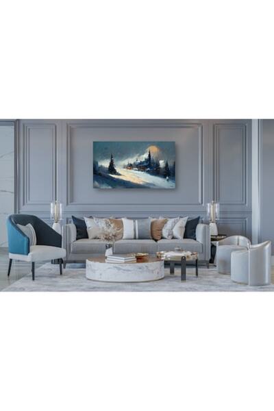 PIM Winter Canvas Painting, Snowy Houses and Winter Lights