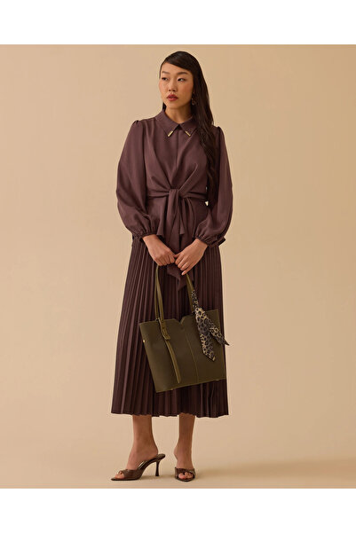 SEÇİL GÖMLEK YAKA BAĞLAMA DETAYLI PİLİSE ETEKLİ TAKIM