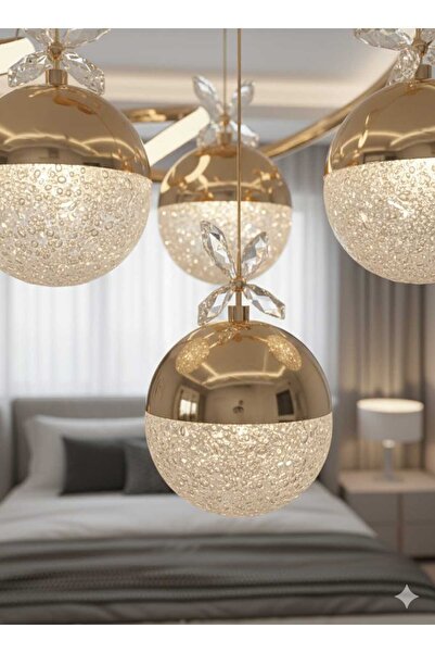 Bohem Aydınlatma Gold Kıvrım Desen 4'Lü Sarkıt 3 Renk LED Modern Avize (Beyaz...