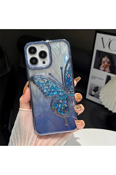 EPRO iPhone 14 Pro Max Uyumlu 3 Boyutlu Kelebek Desenli Sulu Simli Kamera Kor...