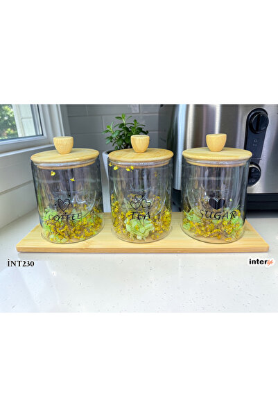 İnterlife Double Walled Jar Set with Base and Vacuum Lid for Tea, Sugar, Coff...