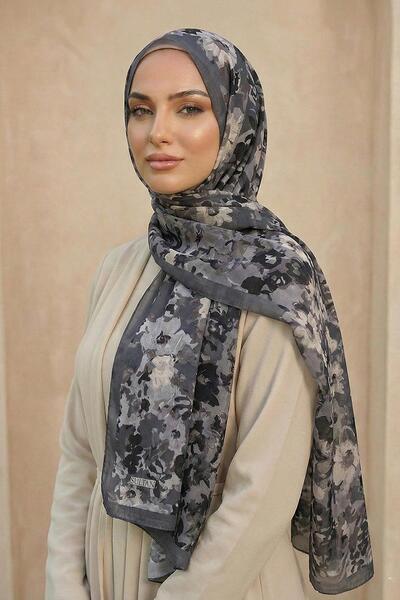 Sultan Eşarp Sultan Patterned Bamboo Shawl - Floral Model - Dk06-05