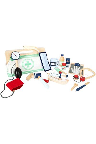 Small Foot Geantă de doctor cu accesorii din lemn, Small Foot, 18 piese, 3 ani+