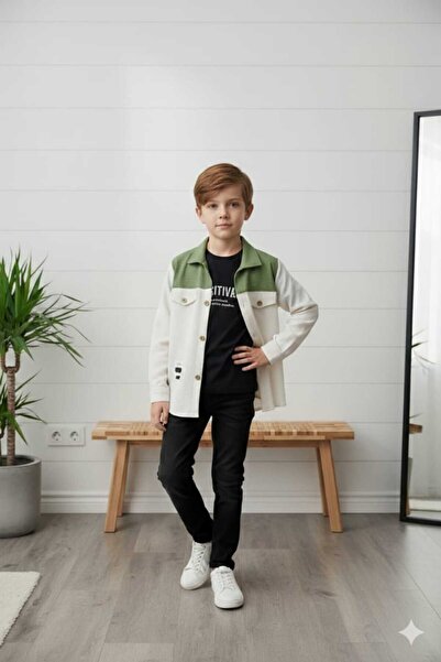 bubiee baby Boy's Green Panel Detailed Shirt, Jacket, T-Shirt and Jean Pants ...