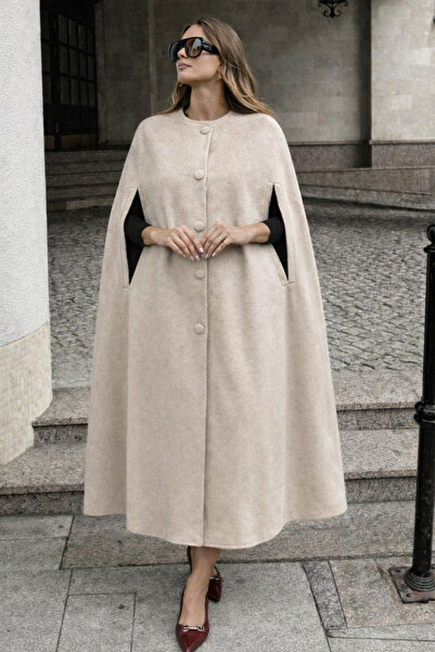 comstar Ženska krem boja bez rukava, opuštenog kroja, Kašmir tkanina pončo