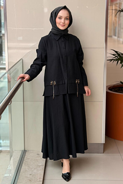 Ceremony Önü Fermuarlı Aller Detaylı Etekli Keten Takım