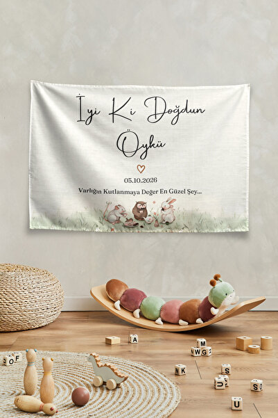 Vagonik Kişiye Özel Safari Temalı Doğum Günü Happy Birthday Duvar Örtüsü Duva...