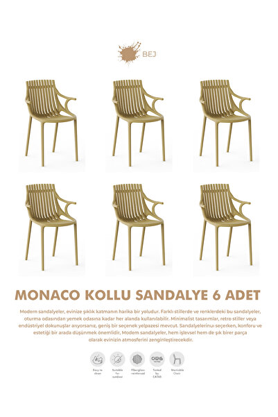 Daim Plastik MONAKO KOLLU LÜX CAFE & RESTAURANT SANDALYESİ 6 Lı Set