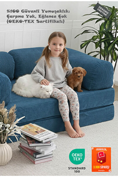 Dekoro Nano Modüler Çocuk Oyun Koltuğu Yataklı Montessori Minderi Bondex Leke...