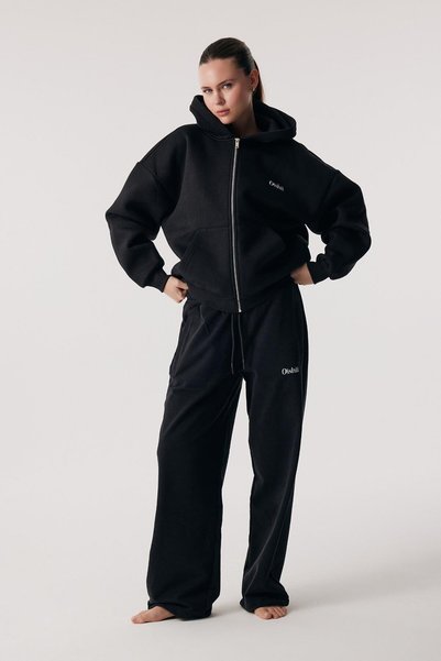 Oishii Rei Loungewear Zipper and Hooded Sweatshirt Black