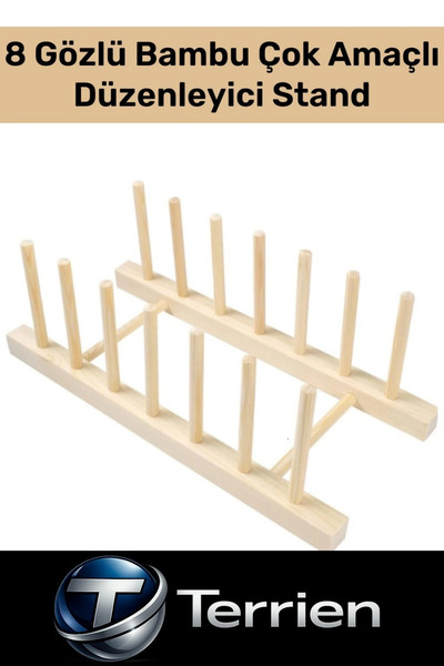 Terrien #NotaveEnstrümanStandları Plak Mutfak Tabak Kitap Dergi Dosya Bambu 8 Gözlü Stand