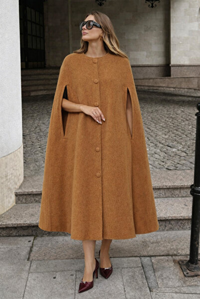 comstar Ženska bezrukava pončo, opuštenog kroja, smeđa Kašmir tkanina