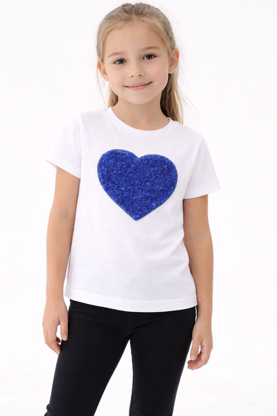 Nacar Kız Çocuk Kalp Detaylı Tişört 23 Nisan 29 Ekim Gösteri Tişört