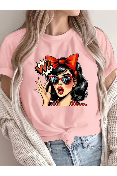 WOODROFFE Women's Vintage Pop Art Printed Oversized T-Shirt Loose Fit