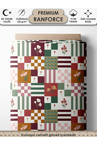 FabricsTown %100 Pamuk Ranforce Kumaş 100x240 cm 120 g/m² Dijital Baskı Premi...