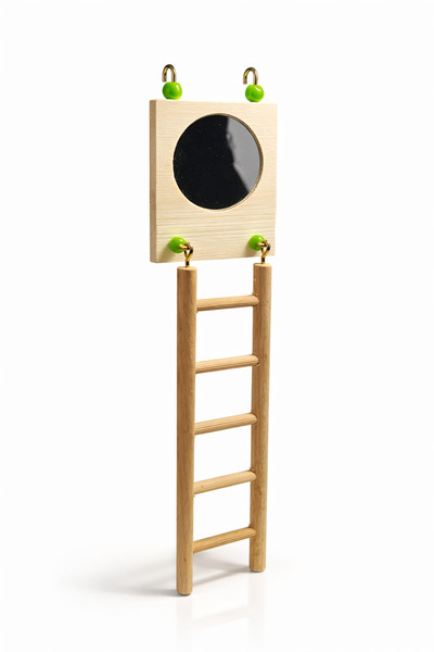 Papağanhane Doğal Ahşap Aynalı Kuş Merdiveni 33 cm – Premium Kafes Oyuncağı