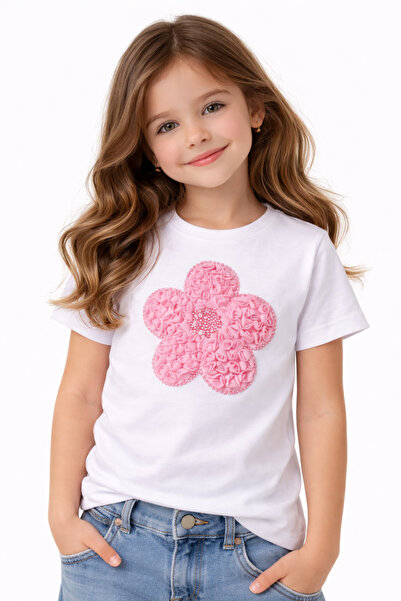 Nacar Kız Çocuk Papatya Detaylı Tişört 23 Nisan 29 Ekim Gösteri Tişört