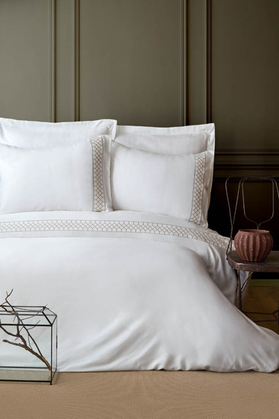 Apricitas HOME Σετ Παπλωματοθήκης Διπλό Hera Λευκό Κεντημένο Μπαμπού