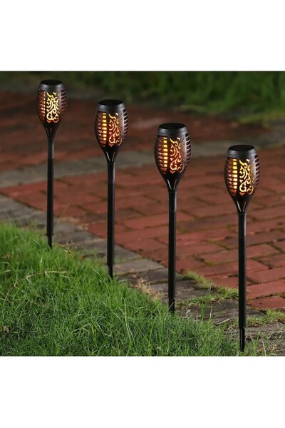Forestia Alev Efektli Solar Meşale 4'lü Set 50 cm Güneş Enerjili Bahçe Lambas...