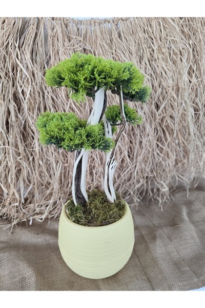 Ekodoğa Yapay Bonsai Ağacı 40 cm Gerçek Doğal Gövde Yapay Çiçek Bitki
