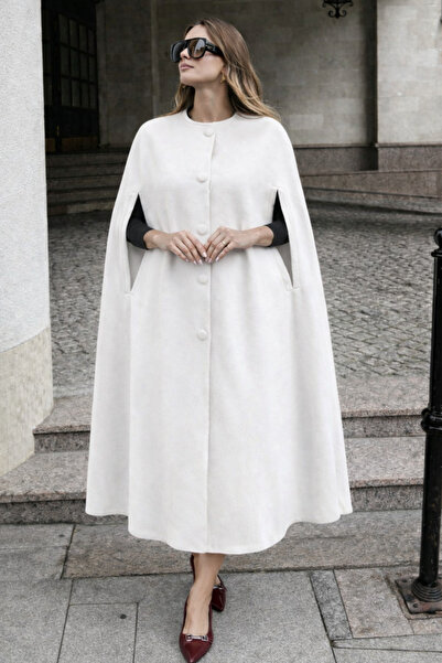 comstar Ženska bela pončo bez rukava, opuštenog kroja Kašmir tkanina