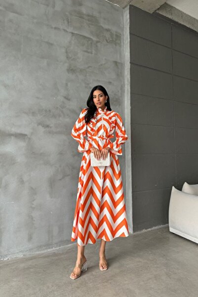 Hiccup MSN geometric Ruffled high neck maxi dress