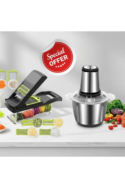 Primo Plus 2-in-1 Set: 2L Stainless Steel Meat Grinder + 12-Piece Professiona...