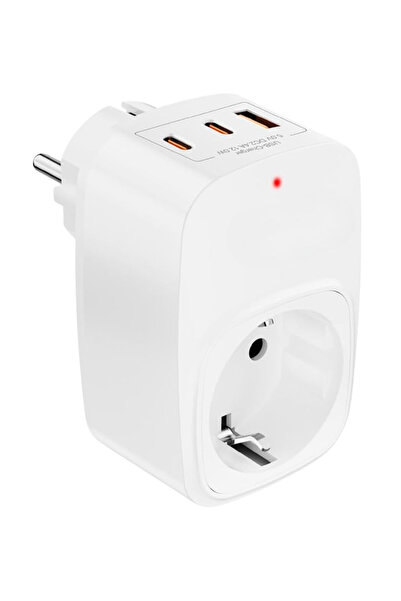Aksesuarcı Akım Korumalı Tekli Usb'li Duvar Priz, 1x Usb, 2x Type-C, 3680W Gü...