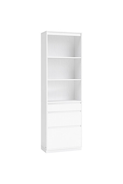 VASAGLE Bibliotecă cu 3 sertare și rafturi reglabile, 57x30x180 cm, albă