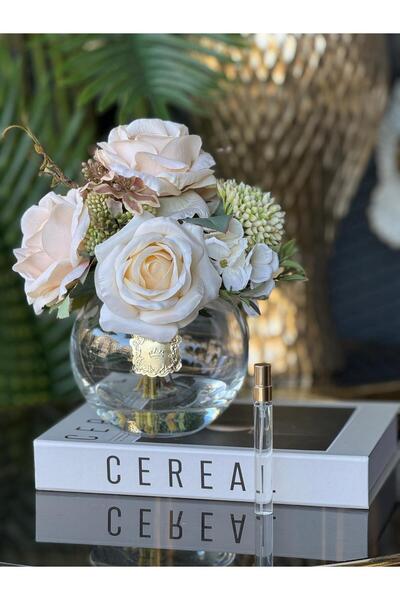 TASARIMHMODA Yapay Çiçekli Fanus Vazo ( Oda Kokusu) No:4