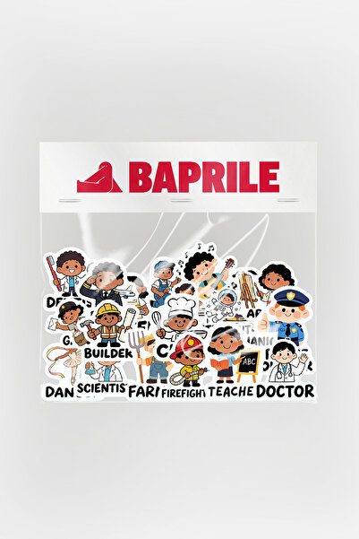Baprile İngilizce Meslekler Sticker Paketi 23 Parça Kaliteli Su Geçirmez Etik...