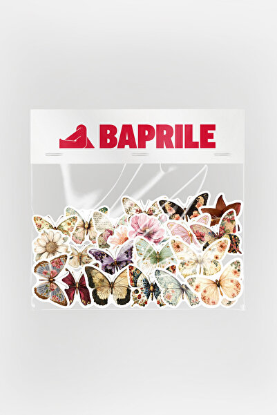 Baprile Kelebekler ve Çiçekler Sticker Paketi 22 Parça Kaliteli Su Geçirmez E...