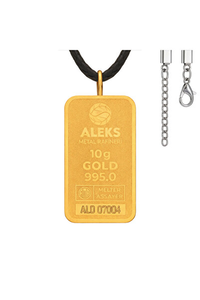 aga kulche AgaKulche 10 gr 24 Ayar Siyah İpli AMR Altın Külçe Kolye