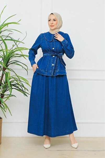 ESLEMNUR 2-Piece Denim Set // Jacket Skirt Button Detail En1003