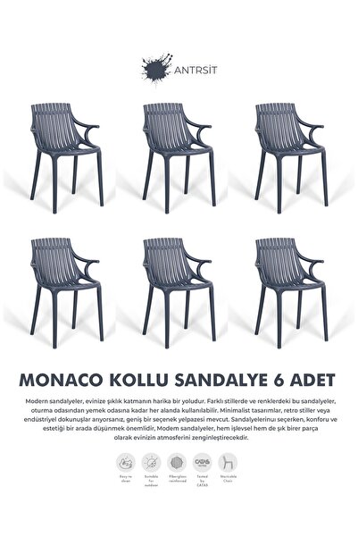 Daim Plastik MONAKO KOLLU LÜX CAFE & RESTAURANT SANDALYESİ 6 Lı Set
