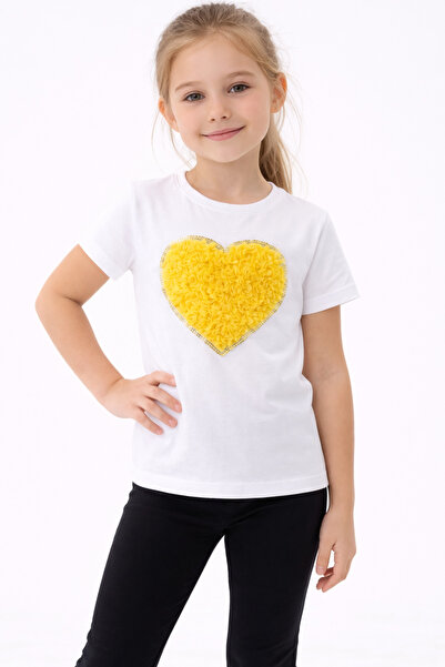 Nacar Kız Çocuk Kalp Detaylı Tişört 23 Nisan 29 Ekim Gösteri Tişört