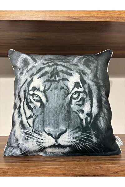 KIRLENTİM H1274 Γκρι κάλυμμα μαξιλαριού με μοτίβο κεφαλής τίγρης διπλής όψης